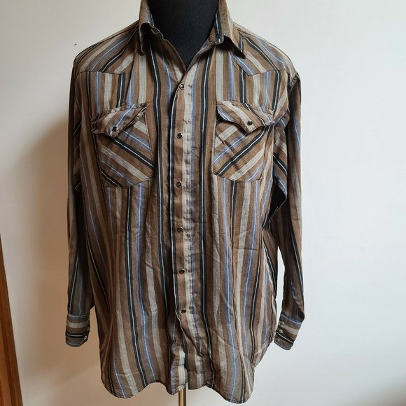 PANHANDLE SLIM Mens Brown Striped Pearl Snap Shirt - Picture 5 of 11